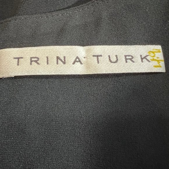 TRINA TURK Black V-Neck Dreaped Silk Sleeveless Stretch Silk Blouse Top … - Picture 4 of 5
